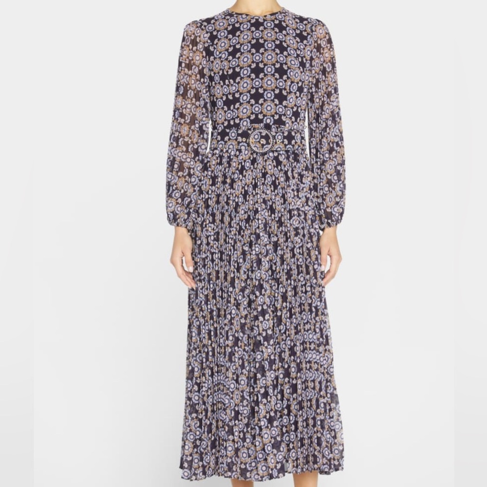 ZIMMERMANN Sunray Floral Pleated Midi Dress with Belt